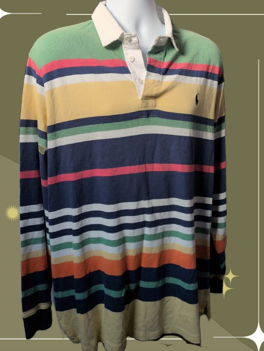 ✨Polo Ralph Lauren VTG Retro Colorblocked Distressed Rainbow Striped Rugby Shirt
